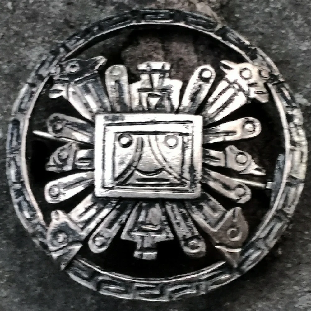 Vintage Sterling Silver Aztec Face Brooch - Picture 2 of 5